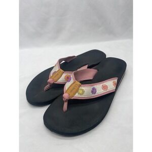 LL Bean Women's Size 9 Pink Floral  Flip Flops Sandals Wide Straps